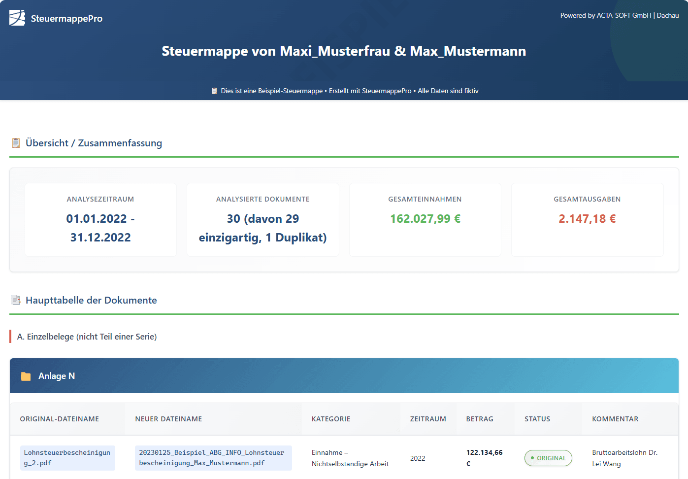 Steuermappe Beispiel